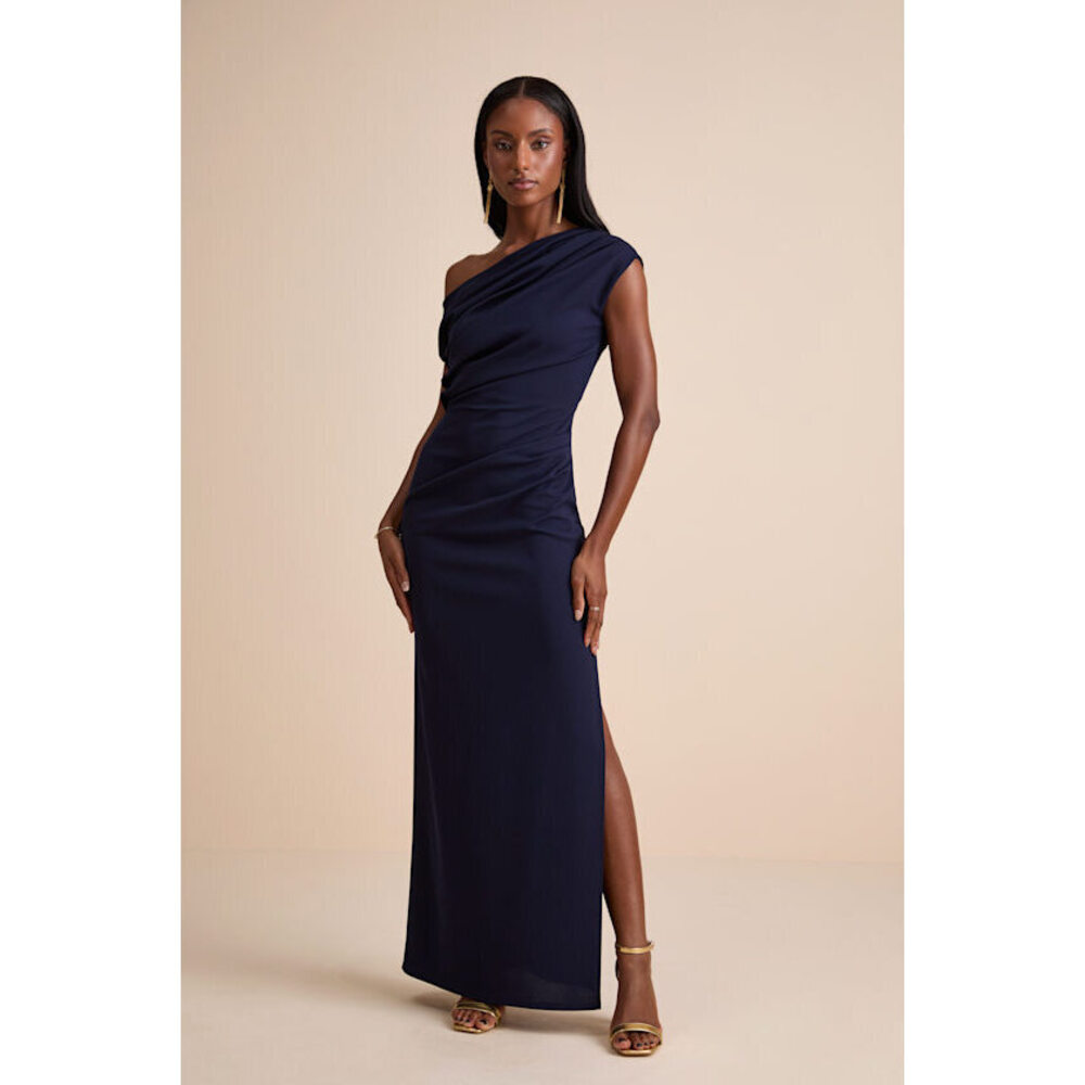Lulus Janine Navy Asymmetrical Maxi Dress Blue - Size M